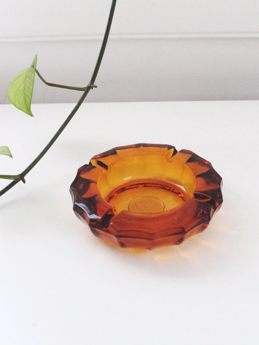 Vintage Amber Glass Ashtray Trinket Dish - Fostoria, Eagle Coin